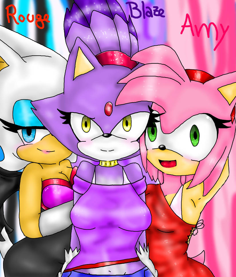 Blaze The Cat, Rouge the Bat, acorn, Knuckles the Echidna, Amy