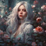 Ethereal Elegance: A Silver Maiden Amidst Roses