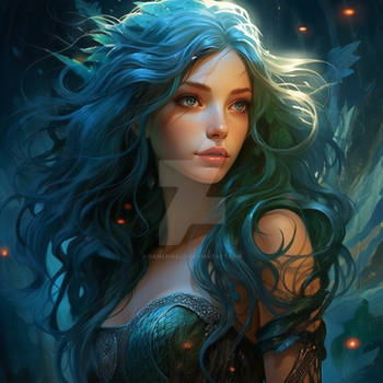 Moonlit Azure: A Blue-Haired Muse