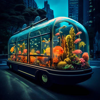 Neon Aquarium Bus in the City Night