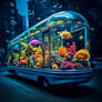 Neon Aquarium Bus in the City Night