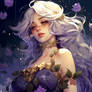 Midnight Bloom: A Portrait Amidst Lavender Roses