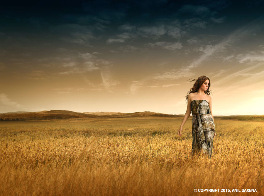girl in field photoshop compositing