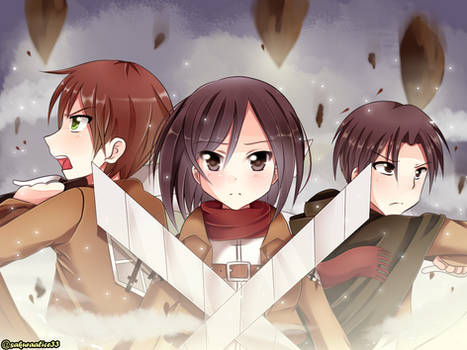 Shingeki No Kyojin mikasa, eren and levi