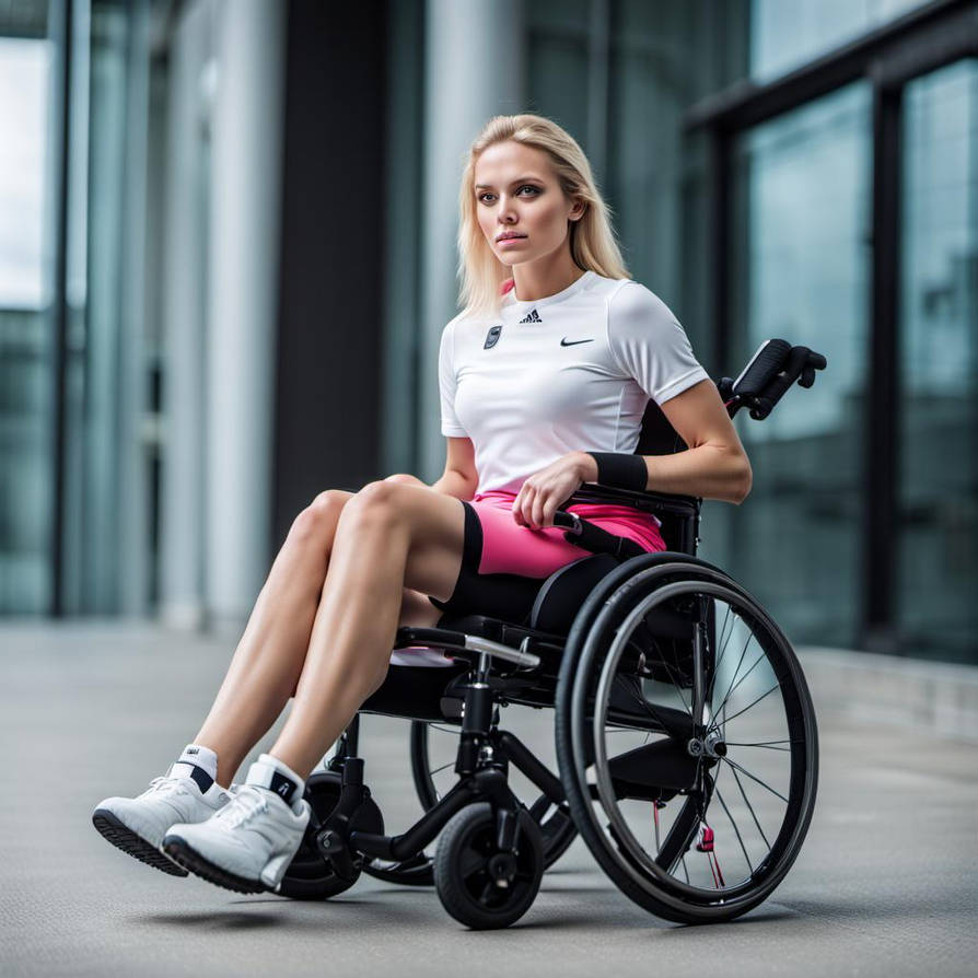 Young Woman Sitting In A Sports Wheelchair, Blonde