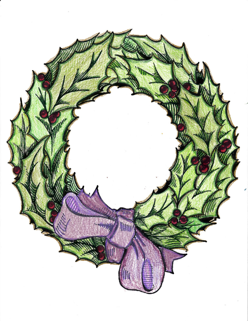 Pencil Crayon  - Vintage Christmas Wreath