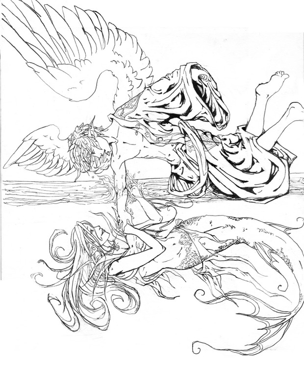 The Bird and The Fish--lineart