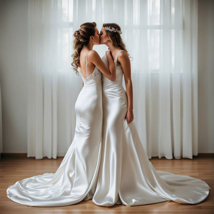 Two Beautiful Girls Kissing Satin Wedding Dresses By SeraphinaTsuki On two-beautiful-girls-kissing-satin-wedding-dresses-by-seraphinatsuki-on