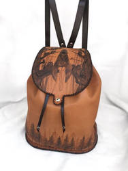 Handmade Leather backpack with pyrography