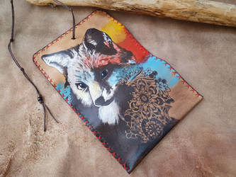 leather tobacco pouch with pyrography and color