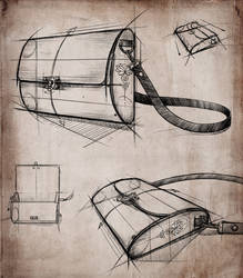 Object Perspective Sketch. Designing bag 