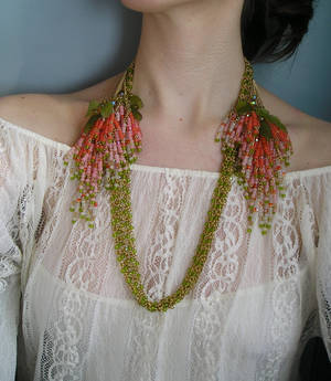 Dangling Astilbe necklace worn