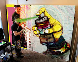 An artist working with the NEW 3D spray paint.