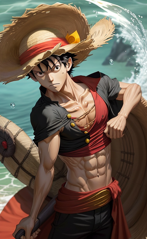 Luffy wearing straw hat PNG Image