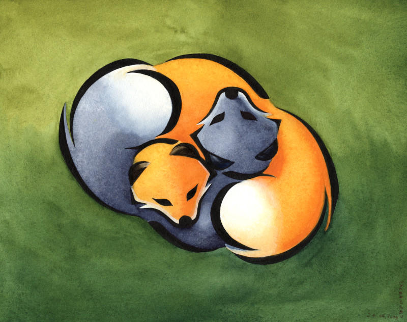 Cuddling foxes by PanHesekielShiroi on DeviantArt