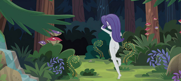 Rarity she is running in the forest she is naked! 