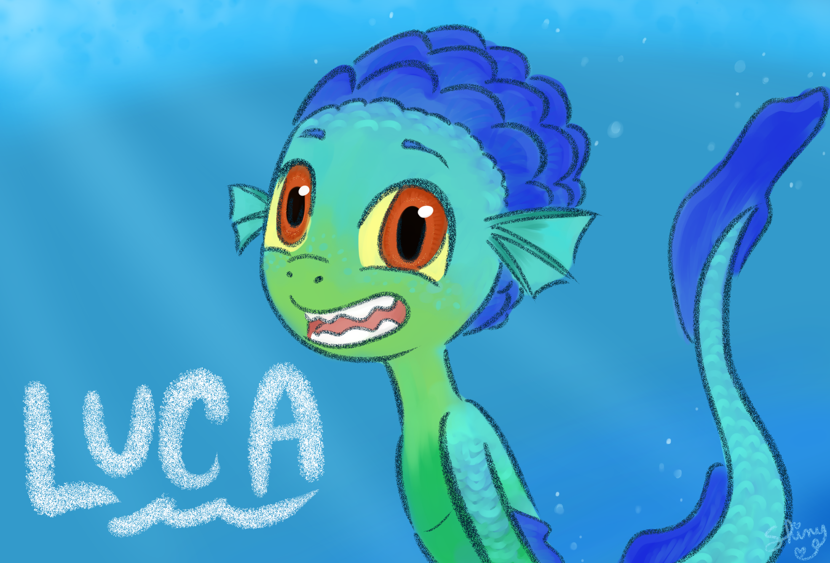 Draw Luca in sea monster form 