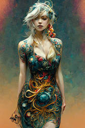 Blonde Girl In A Cosmic Dress Fullbody Tattoos Orn