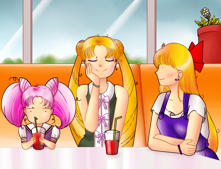 Sailor Senshi having a drink (screencap redraw)