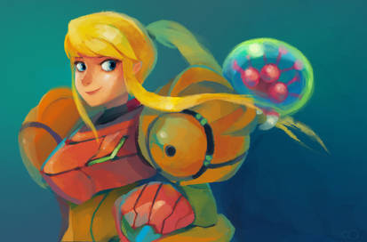 Samus and baby Metroid