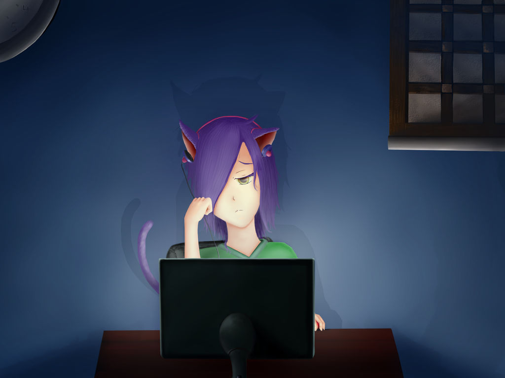 neko behind computer by waterglim on DeviantArt