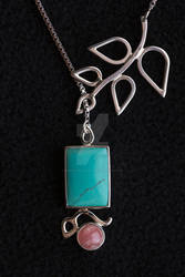 Turquoise and Rhodochrosite Sterling Lariat