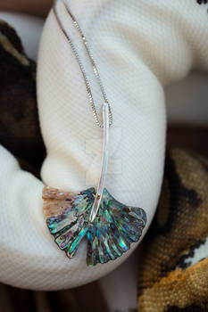 Handcarved Paua Abalone Gingko Leaf Pendant