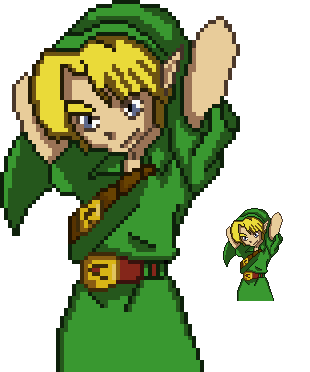 Legend of Zelda Link pixelated illustration, The Legend of Zelda