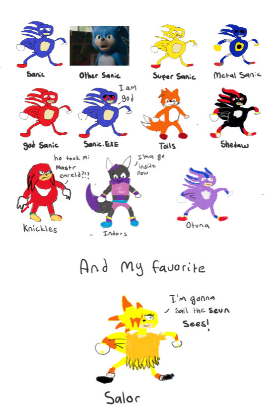 This is every Sanic form ever by XxSolarTheHedgehogxX on DeviantArt