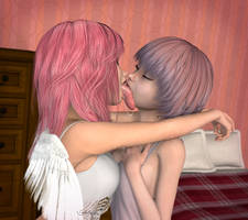 Mimi and Umami - kissing practice