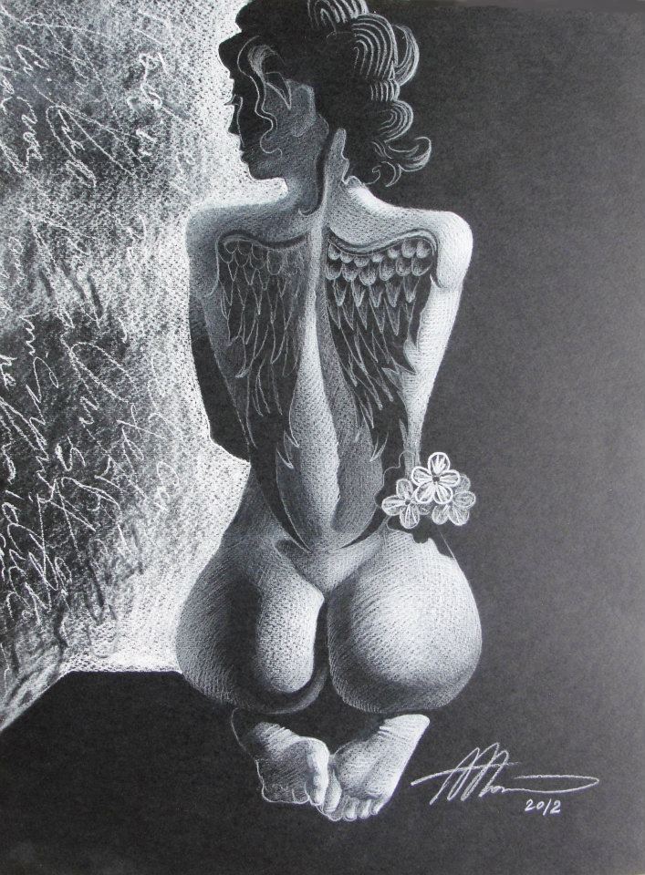 Angel Girl (white pencil on black paper)