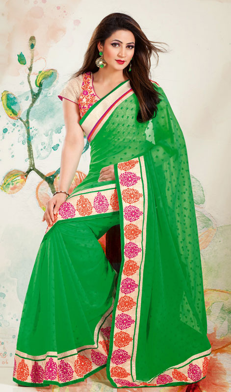 Green-Embroidered-Faux-Georgette-Saree-FD-1754-381