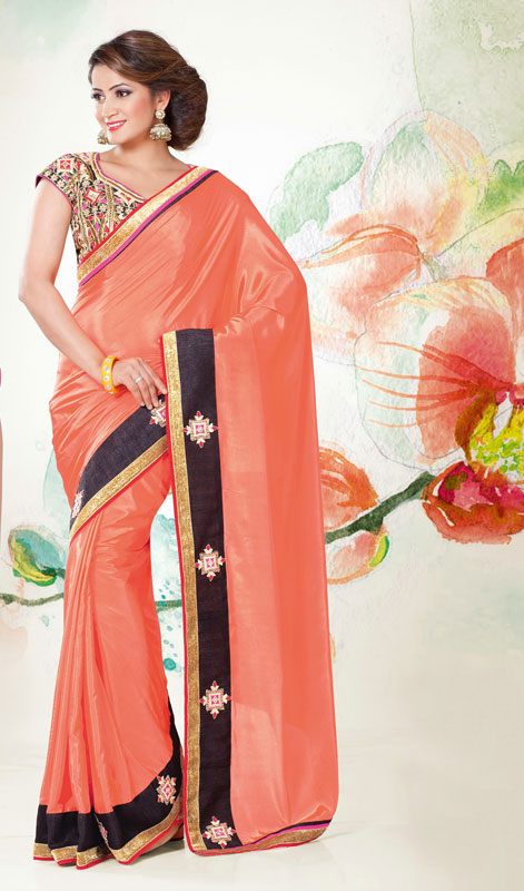 Pale-Tomato-Chiffon-and-Satin-Saree-FD-1754-38188 