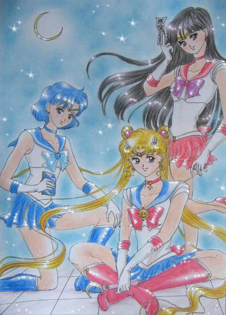 Sailor Moon, Mercury and Mars