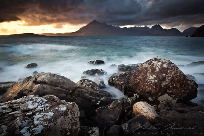 Over rocks and water