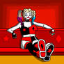 Harley Quinn Sitting and Relaxing (Red Backdrop)