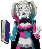 Harley Quinn with Bat Suit Holding a Book