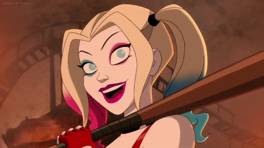 Harley Quinn with Bat and Pink Lipstick