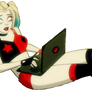 Harley Quinn's Legs Resting and Using a Laptop