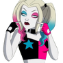Harley Quinn Pointing at Lips (Pink/Blue Clothing)