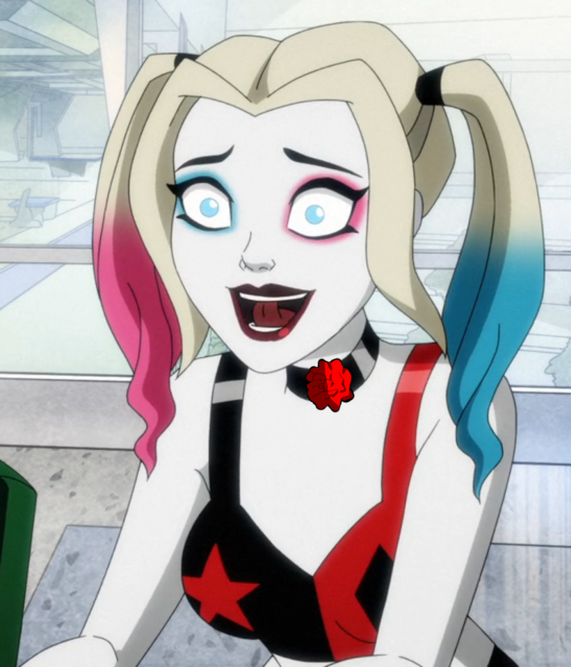 Harley Quinn's Black Choker with a Red Rose 2