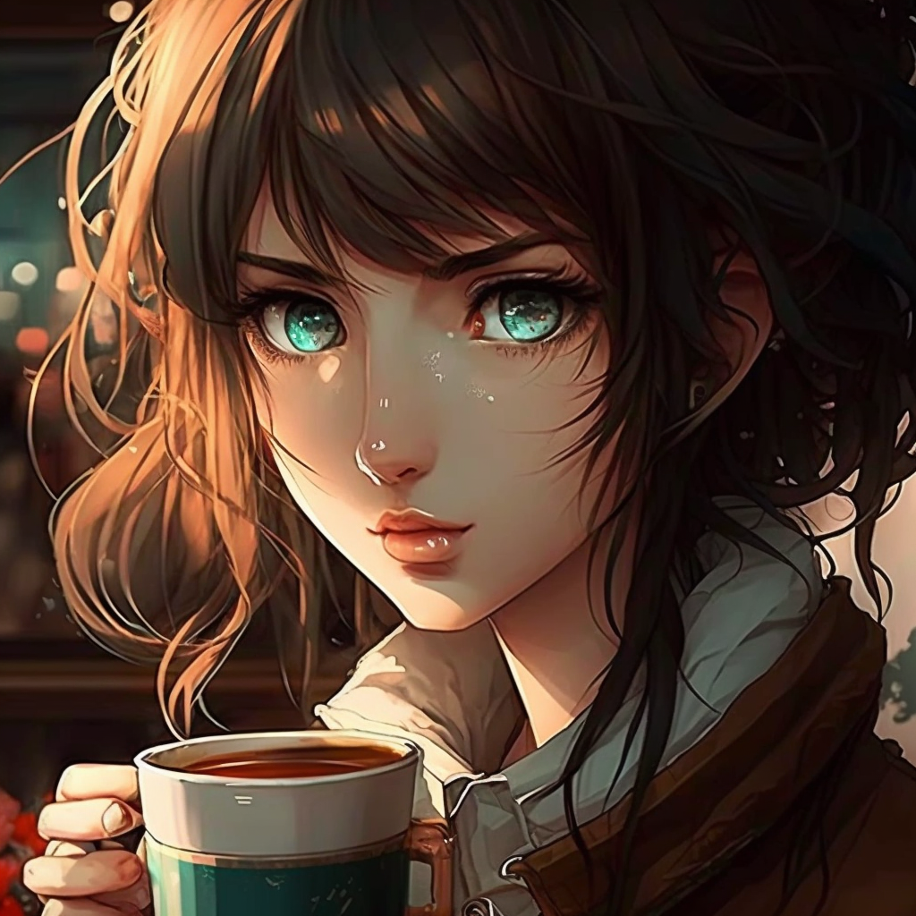 Anime girl drinking coffee deals