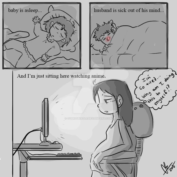 Pregnant, tired, and watching anime...