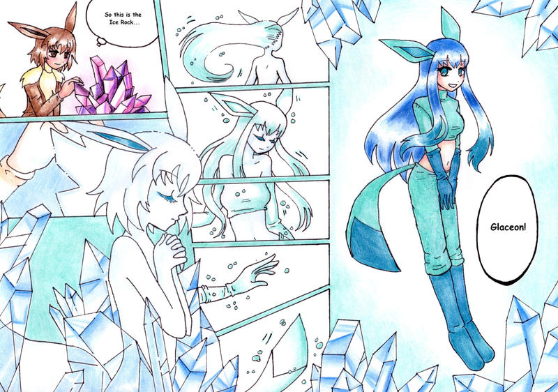 Eevee evolves to Glaceon