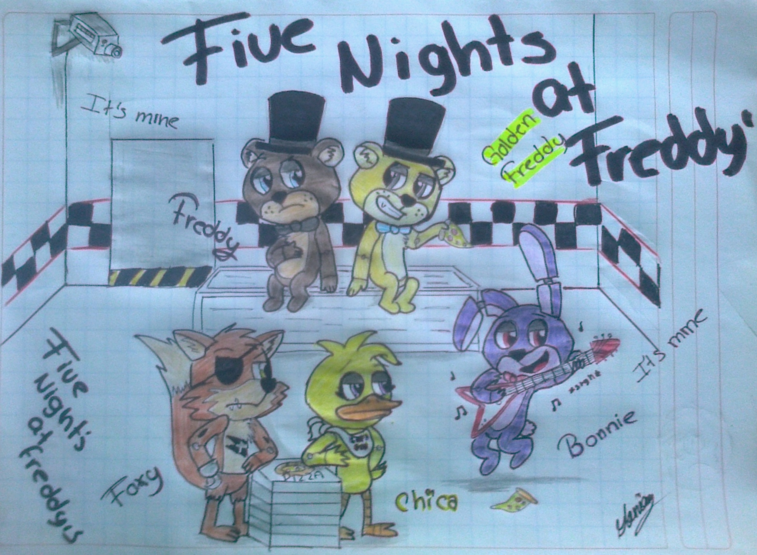 FIVE NIGHTS AT FREDDY'S (hand drawing) by gloriapainthtf on DeviantArt