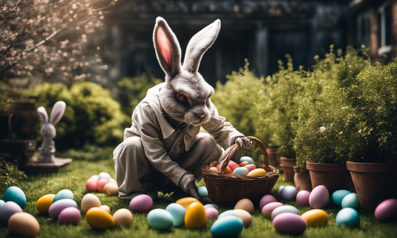 a sinister Easter bunny laying easter eggs in a ga by Redemtor on ...