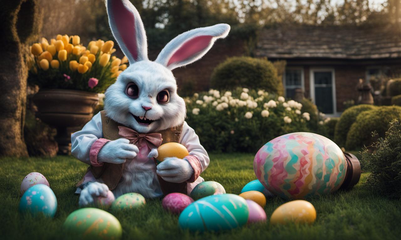 a sinister Easter bunny animatronic laying easter by Redemtor on DeviantArt