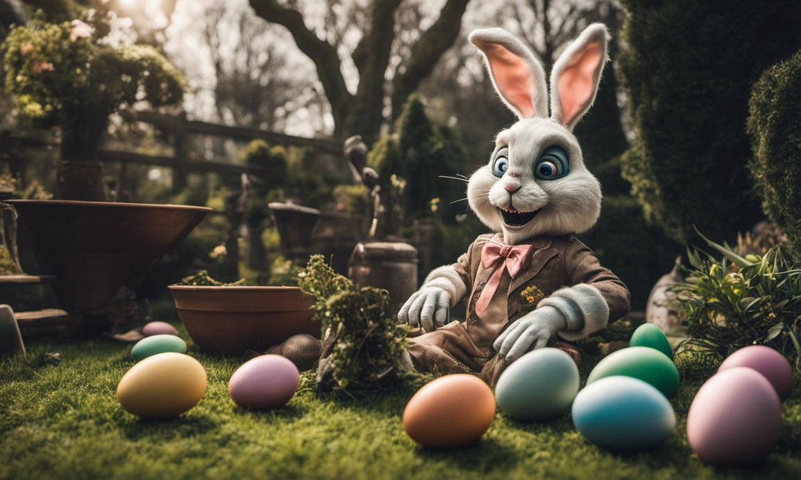 a sinister Easter bunny animatronic laying easter by Redemtor on DeviantArt