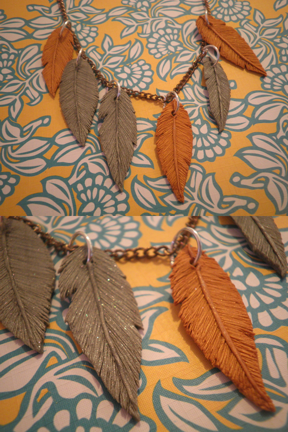 Polymer clay 'feather' necklace