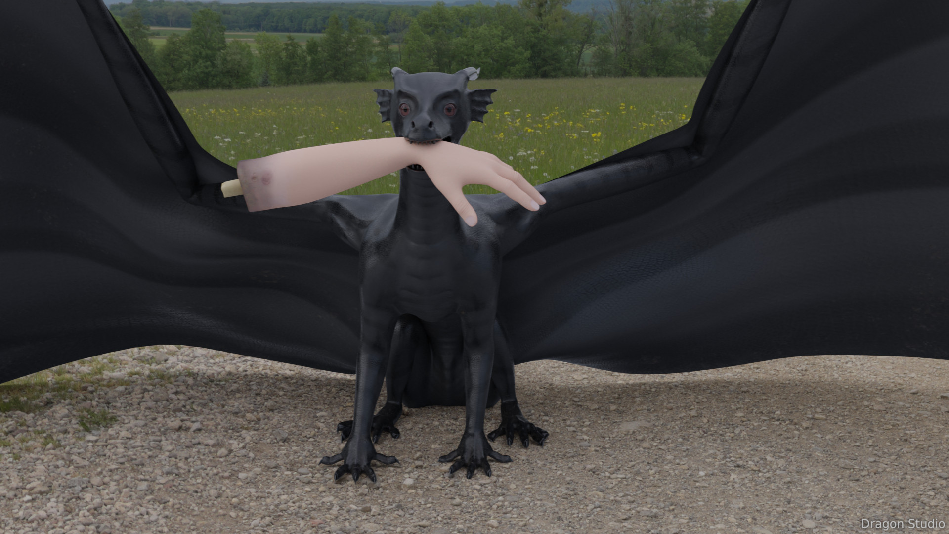 Dragon with torn human hand (rubber prop)